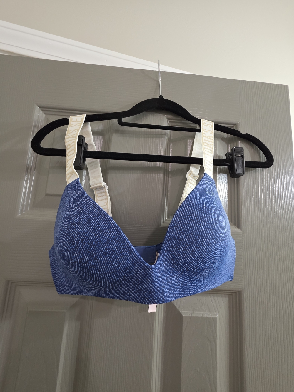 Victoria's Secret Blue Textured Bra with Cream Logo Strap